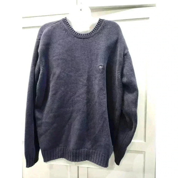 Tommy Hilfiger Sweater Mens XL Navy Blue Pullover Sweatshirt 100% Cotton - Picture 1 of 6